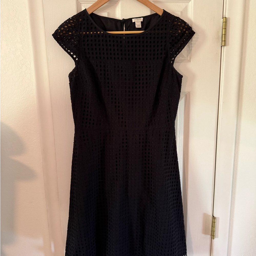J. Crew Black Eyelet Midi Dress